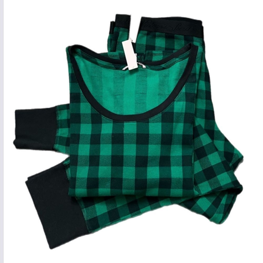 Victoria’s Secret thermal pajama set black green buffalo check plaid XXl
